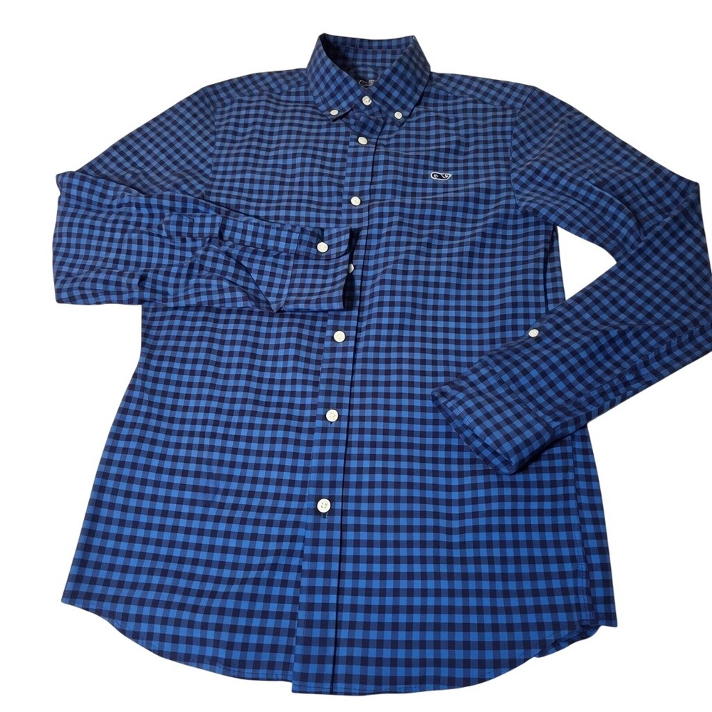 Vineyard Vines Button Down Mens‎ XS Blue Gingham Nylon Performance Whale Shirt